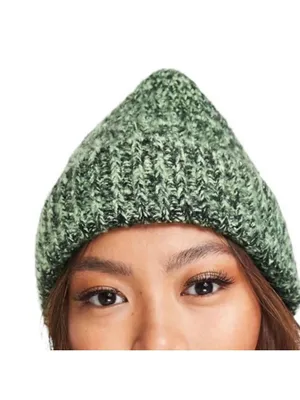 ASOS DESIGN Mixed Knit Ribbed Beanie Black and Green Hat One Size thumbnail 4