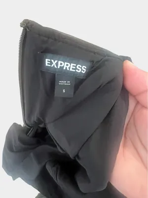 Express Black Faux Leather Pleated Midi Dress Lace Trim Small Goth thumbnail 9
