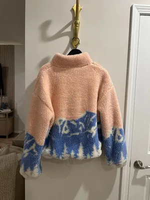 BEACH RIOT Leona High Pile Fleece Half Zip Pullover in Peach Size X-Large thumbnail 6