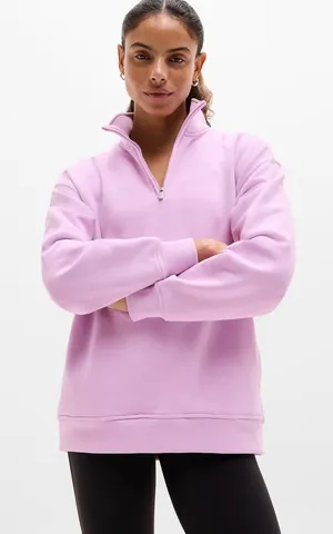 New Athleta L Forever Fleece 1/4 Zip Sweatshirt Fleur Pink Large Regular thumbnail 1