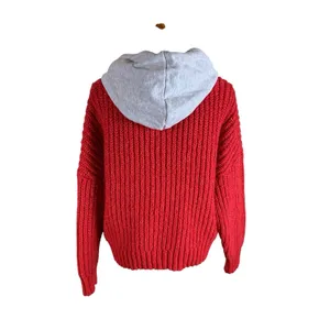 Offline By Aerie Red Knit Hoodie Sweater Chunky‎ Cozy Pullover M thumbnail 2