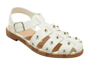 NWT Universal Thread Womens Winnie Studded Fisherman Sandals White / Gold 6M thumbnail 1