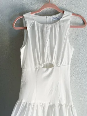 Petal & Pup Briana Cutout Cotton & Linen Midi Dress Ivory Sz 2 Bridal Rush thumbnail 4
