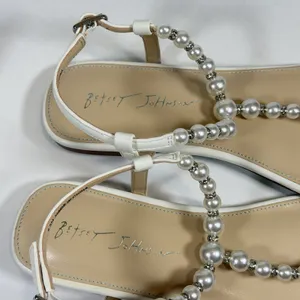 Betsey Johnson Size-6.5 Women Flat Sandals‎ Gal Pearl Strap White thumbnail 2