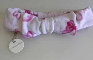 Love Shack Fancy Rare Print Face Wash Headband With Bow Blushing Kisses NWT Pink thumbnail 1