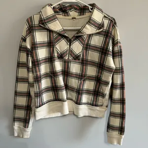 Free People Why Not Sweatshirt Plaid Quarter Zip thumbnail 2