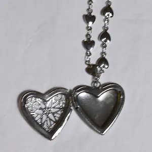 Chic Silver Heart Charm Locket Necklace for Picture valentine love partner child thumbnail 4
