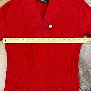 Lauren Ralph Lauren Red Ribbed Sweater Shawl Collar Gold Button Medium thumbnail 8