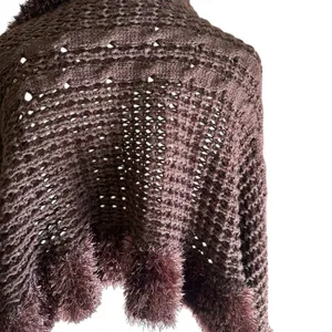 Scarf Shawl Wrap w/ Faux Fur Edging and Pockets Brown Knit CTF Choose the Future thumbnail 9
