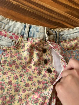 Anthropologie Farm Rio Shorts 28 Ultra High Rise Patchwork Denim Floral Boho thumbnail 7