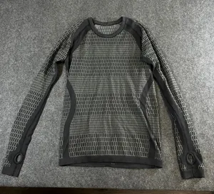 Lululemon Rest Less Pullover Long Sleeve Top Black Grey Honeycomb Size 6 thumbnail 1