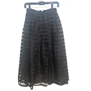 Erin Fetherston Black Maxi‎ Skirt Size 2 Striped Sheer Overlay Elegant thumbnail 4
