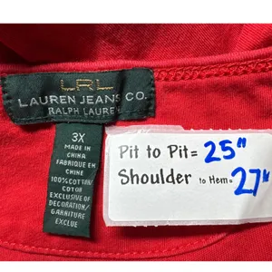 LRL Ralph Lauren‎ Jeans Co Red V Neck Short Sleeve T Shirt Top Plus Size 3X thumbnail 3