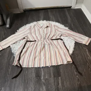 Motherhood Maternity Striped Button Up Tie Belt Elastic Waist Top L Multicolor thumbnail 5
