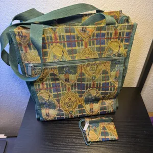 VTG 90s‎ Tapestry Golf Tournament Tote Bag & Coin Purse Pouch Plaid Large Purse thumbnail 1