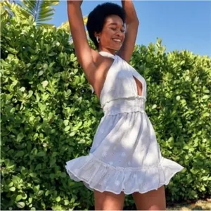 Aerie White Dress Mini Eyelet Spring Fling thumbnail 2