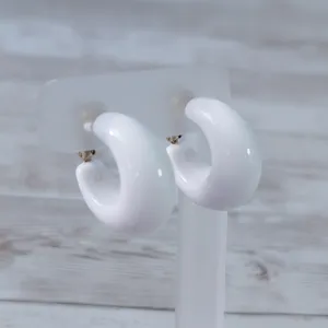 Vintage Sarah Coventry Clip On Earrings - Retro Chunky White Hoops thumbnail 2