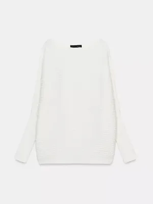 NWT Zara Volume Textured Knit Jumper Sweater Boat Neck White Sz S-M thumbnail 7