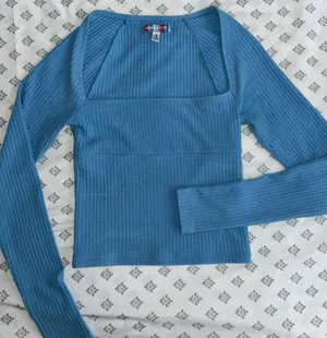 Blue Square Neck Long Sleeve Top thumbnail 1