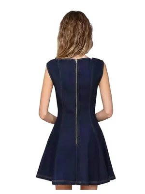 Avec Les Filles 𖦹 Sleeveless A-Line Skater Mini Dress 𖦹 Royal Rinse Denim 𖦹 0 thumbnail 5