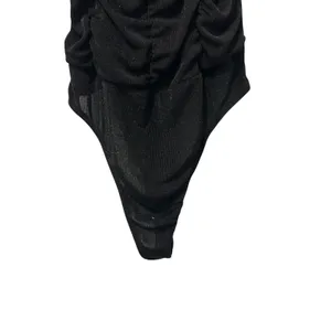 Just Polly New York Bodysuit Y2K Black Ruched Glam Gold Chain Strap Grunge SZ M thumbnail 4