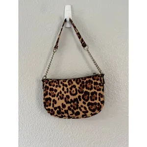 Y2K Leopard Print Shoulder Bag Gold Chain Strap Mini Baguette Purse EUC Retro thumbnail 2