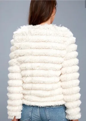 Lulus Cream Faux Fur Fringe Jacket thumbnail 2