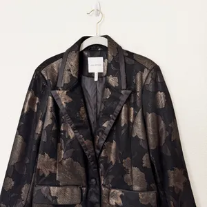 [Avec Les Filles] Black Gold Floral Print Jacquard Tuxedo Blazer Jacket NWT XL thumbnail 3