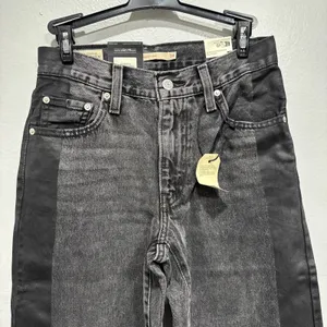 Levi's Premium Women Baggy Dad Straight Leg Mid Rise Jeans 24 Black Side Stripes thumbnail 2