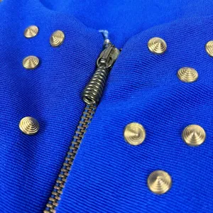 Ann Hobbs Dress Womens X-Small Blue Scoop Neck Bodycon Studded Zip Long Sleeve thumbnail 4