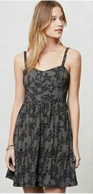 Anthropologie Lilka Ettie Jacquard Chemise Mini Dress Small Black Whimsigoth thumbnail 1