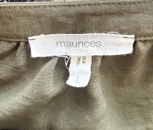 Maurices Army Green Solid V-Neck 3/4 Sleeve Woven Polyester Blouse Women's L thumbnail 4