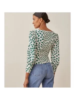 Reformation Calla Print Top Blouse In Tapioca Polka Dot Women’s size 2 thumbnail 16