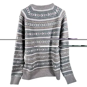 J Crew 100% Merino Wool Intarsia Sweater Gray Purple Fair Isle Womens Large thumbnail 10