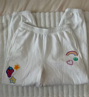 Pacsun White Sweatpants with Colorful Patch Details thumbnail 1
