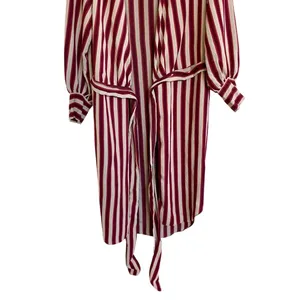Zara Woman Burgundy Cream Striped Longline Wrap‎ Tunic Top XS thumbnail 12