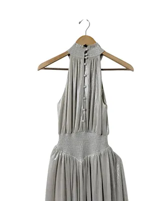 NWT RETROFETE Carly Silver High Neck Maxi Formal Gown Dress thumbnail 8