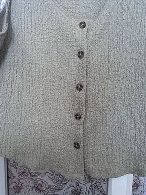 a new day Khaki Sleeveless Button-Front Crinkle Tank thumbnail 3