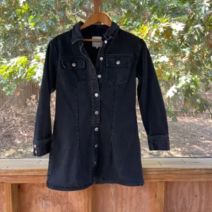 Zara Women's Black Denim Long Sleeve Mini Shirt Dress Size L thumbnail 2