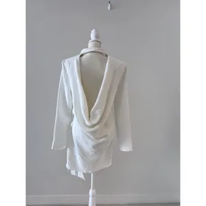ASOS DESIGN side tie tux mini dress with cowl back detail in ivory US 4 thumbnail 2
