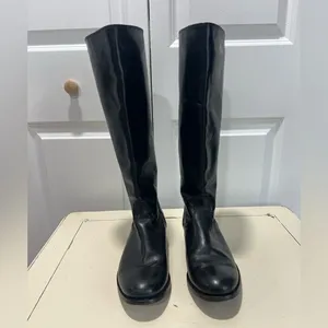 Frye Black Leather Women's Heeled Boots tall with zipper. Size 7B thumbnail 2