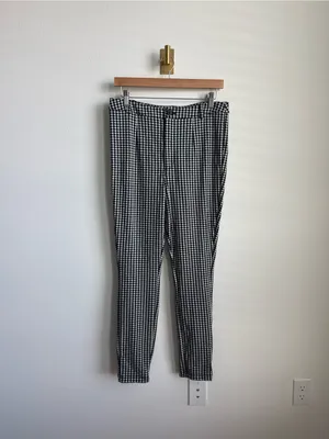 Anthropologie Maeve Gingham High Rise Ankle Trousers Black White Size 10 thumbnail 2