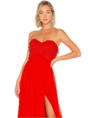 Lovers + Friends Revolve Theo Strapless Red Ruffle High‎ Slit Chiffon Maxi Dress thumbnail 2