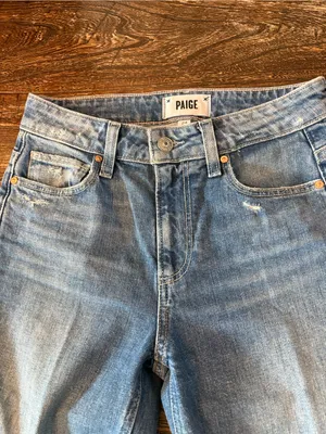Paige Colette Crop Flare Jeans Womens 24 Light Blue Distressed thumbnail 5