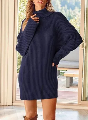 NEW Oversized Batwing Sweater Tunic Pullover Ribbed Dress 2X thumbnail 2