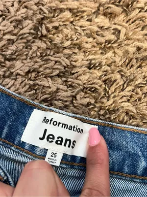 Reformation Frayed Hem High-Rise Denim Shorts - Blue thumbnail 3