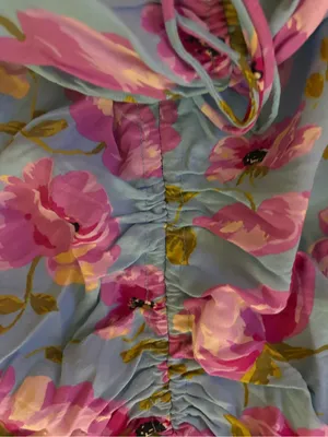 Zara Blue Floral Ruched Mini Dress with Pink Flowers thumbnail 3