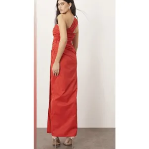 Arrange ASOS NWT One Shoulder Maxi Gown Dress Size 4 US Red Ruched Slit Formal thumbnail 2