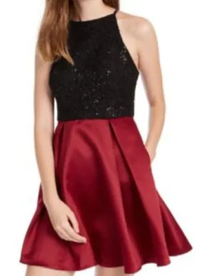 Speechless Black Sequin‎ & Wine Red Fit & Flare Mini Dress 11 thumbnail 1