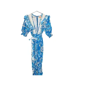 FARM RIO Blue Floral Pattern Full of Flowers Tapered Fit Jumpsuit Size XS thumbnail 4